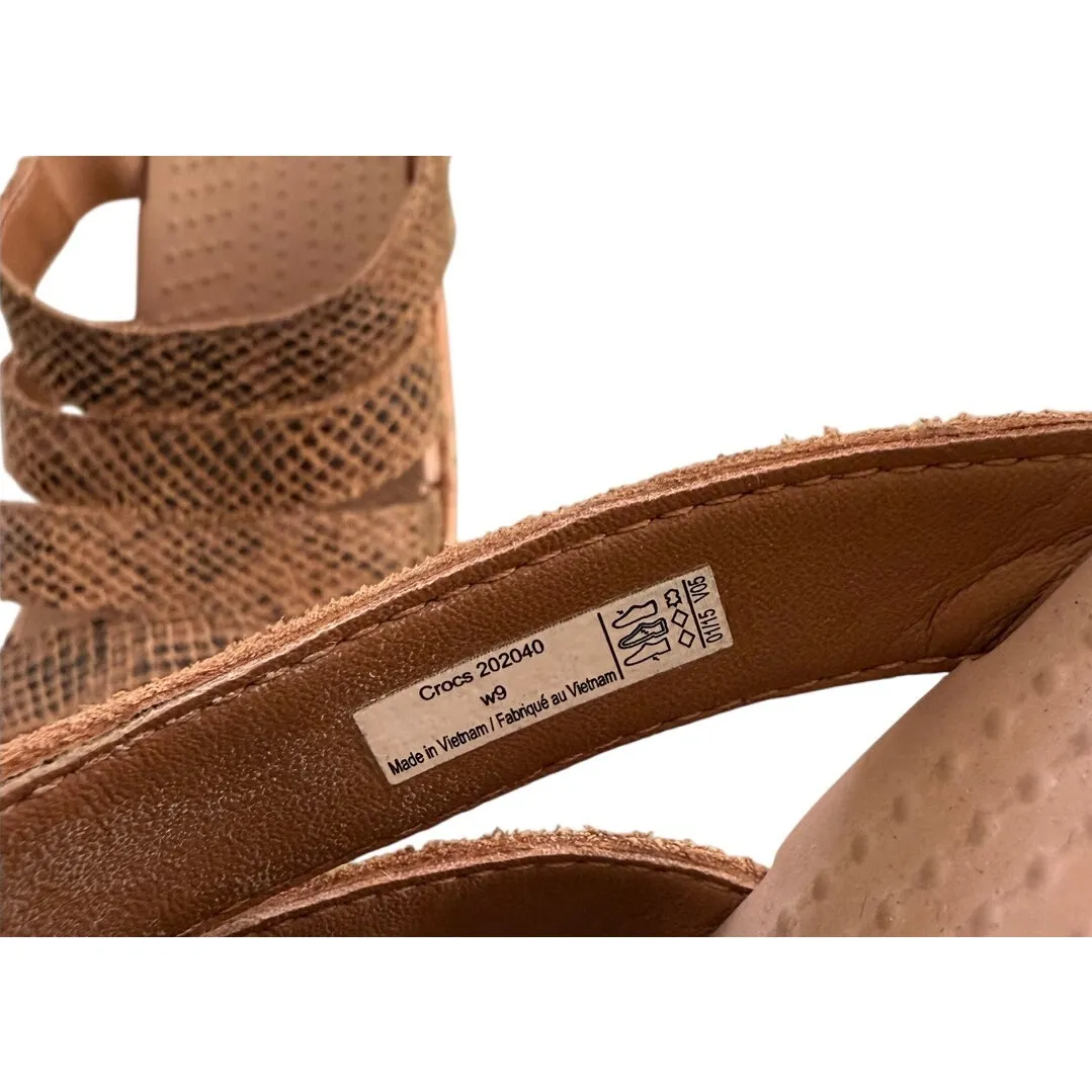 Crocs A-Leigh Cork 3" Wedge Sandal Snakeskin Print Comfortable-Brown-Slip On-9 - Image 6