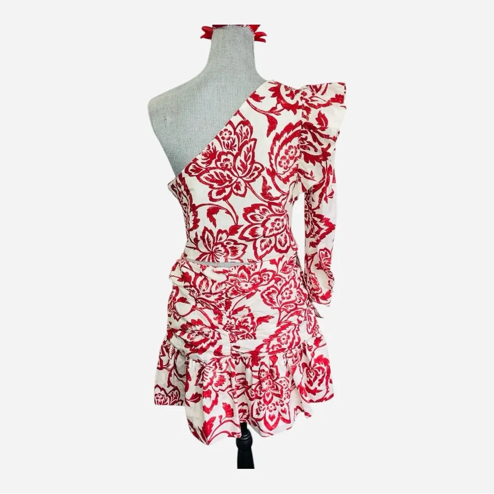 ZARA FLORAL PRINTED MINI SKIRT red/white size L. 2 piece skirt set, mini skirt - Image 3