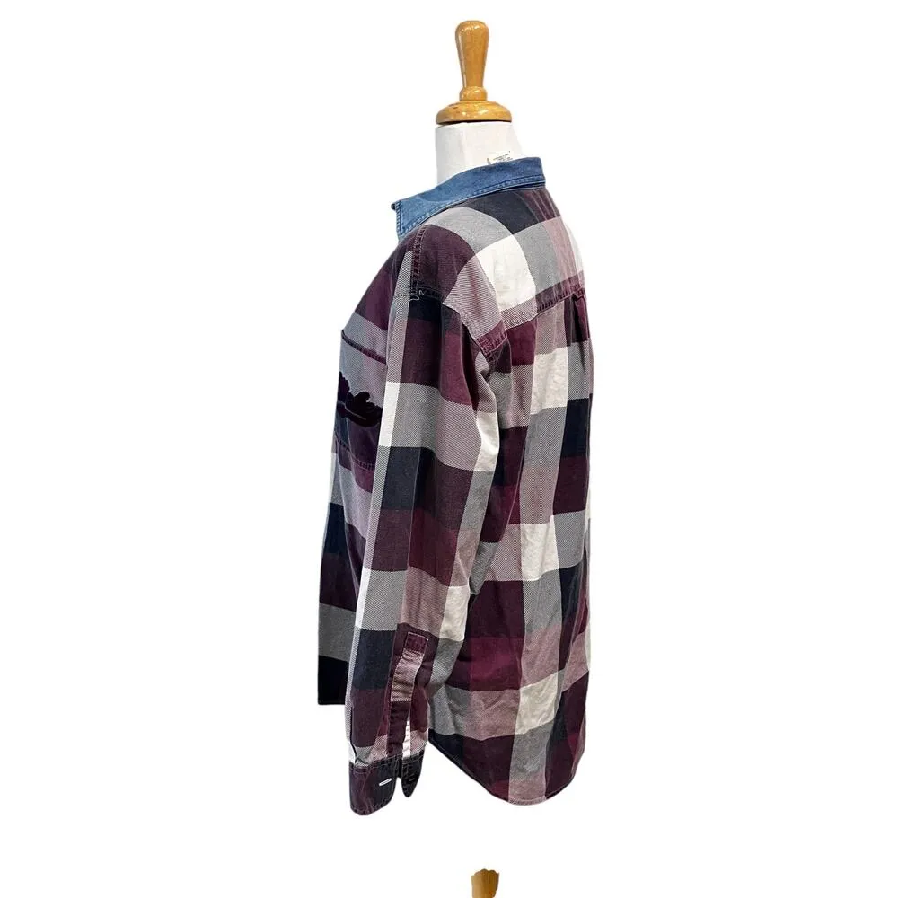 VTG Mickey and Co Disney Shirt Sz M Plaid Embroidered Button Down Blue Purple - Image 4