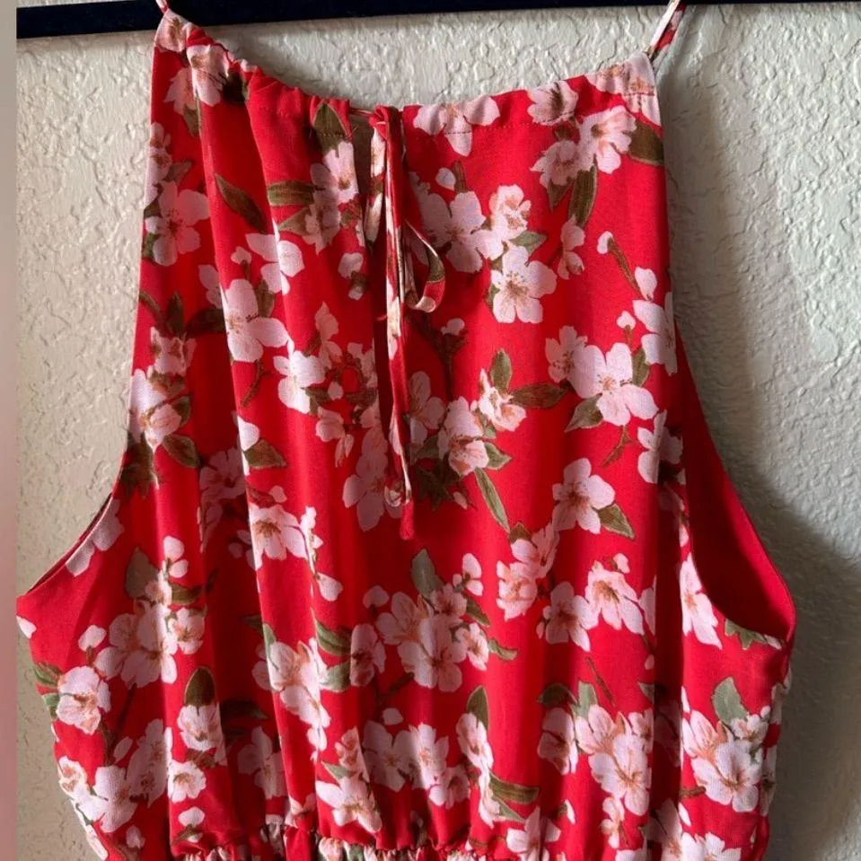 Forever 21 Red Floral Maxi Dress with Side Slits Size Medium - Image 2