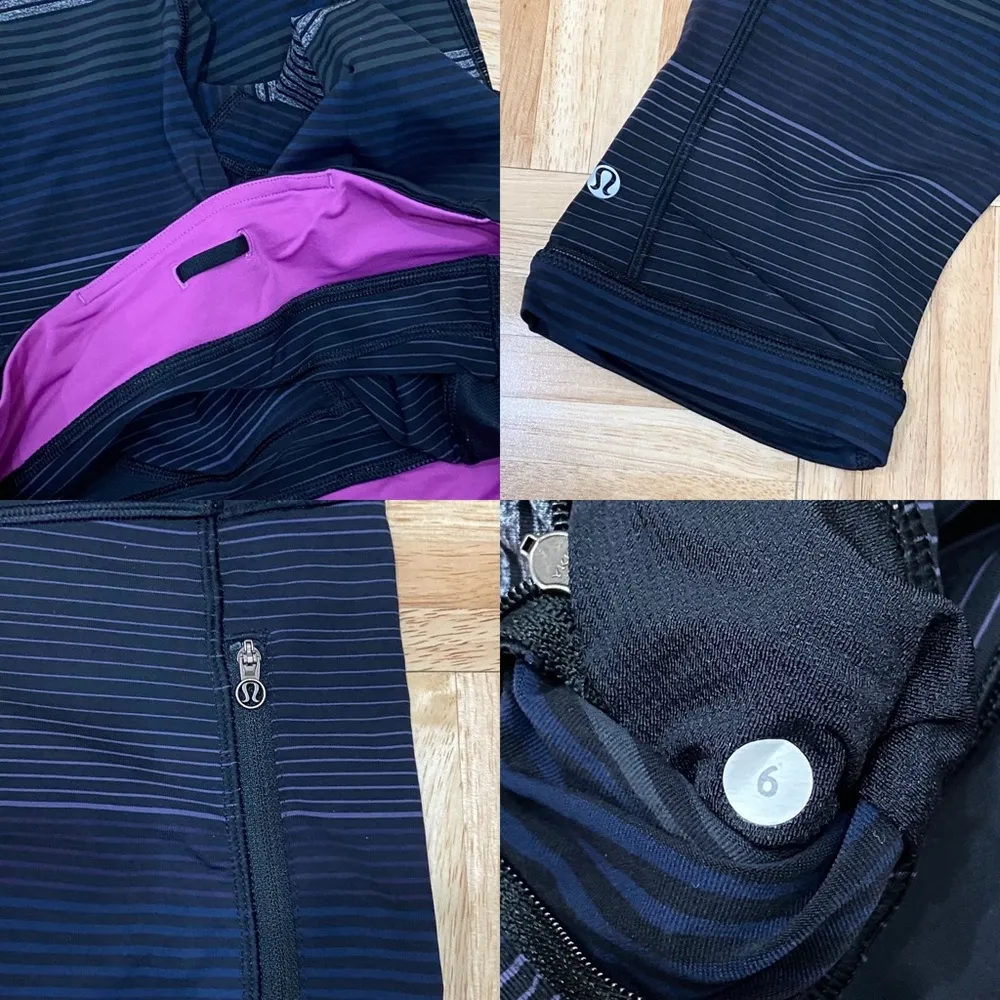 Rare LULULEMON Passion Crop II Om Stripe Black Multi/Black Crop Leggings Size 6 - Image 15