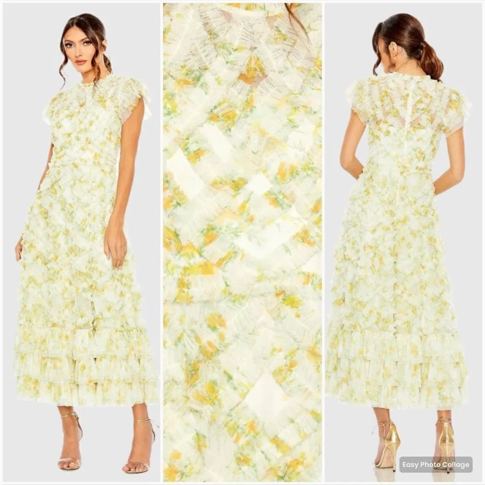 Mac Duggal 8009 Womens High Neck Ruffle Cap Sleeve Gown Dress - Image 2