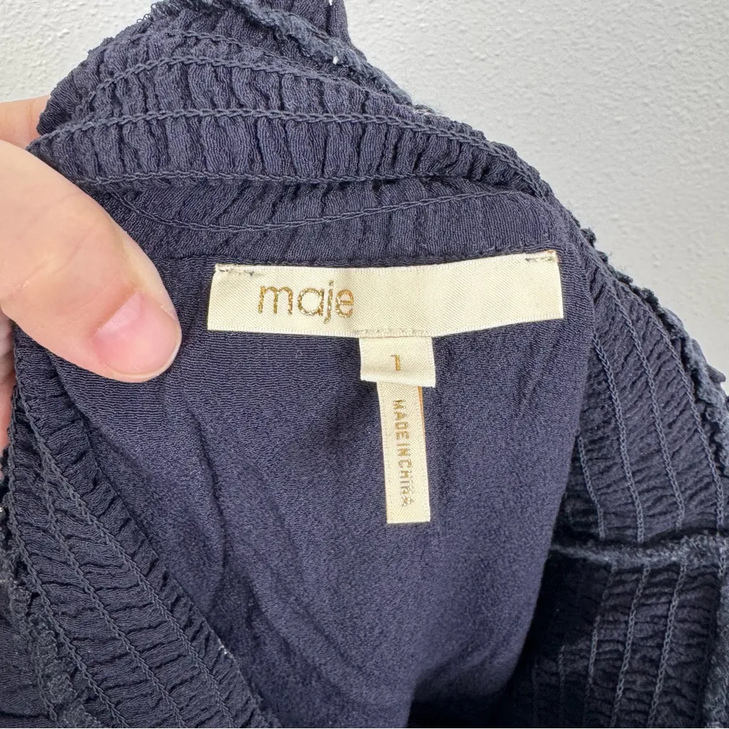 Maje Navy Tiered Black Lace Trim Skirt Size 1/Small - Image 4