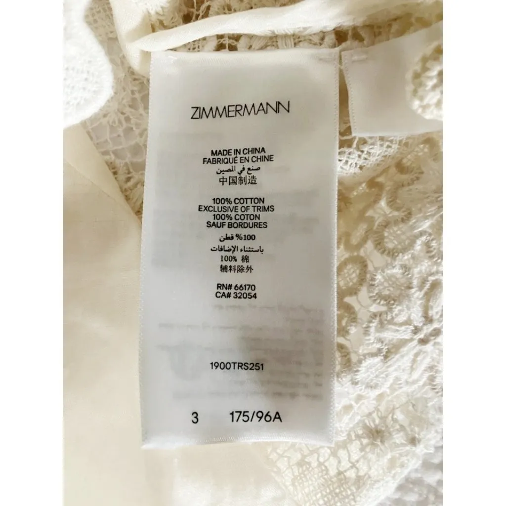 NWT Zimmermann WYLIE CROCHET BLOUSE tea white lace cotton top AU3 US8-10 bust40 - Image 4