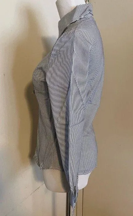 LISSEO Long Sleeve Button Down Shirt Black White Striped Made in Japan Women's S Multi - Image 3