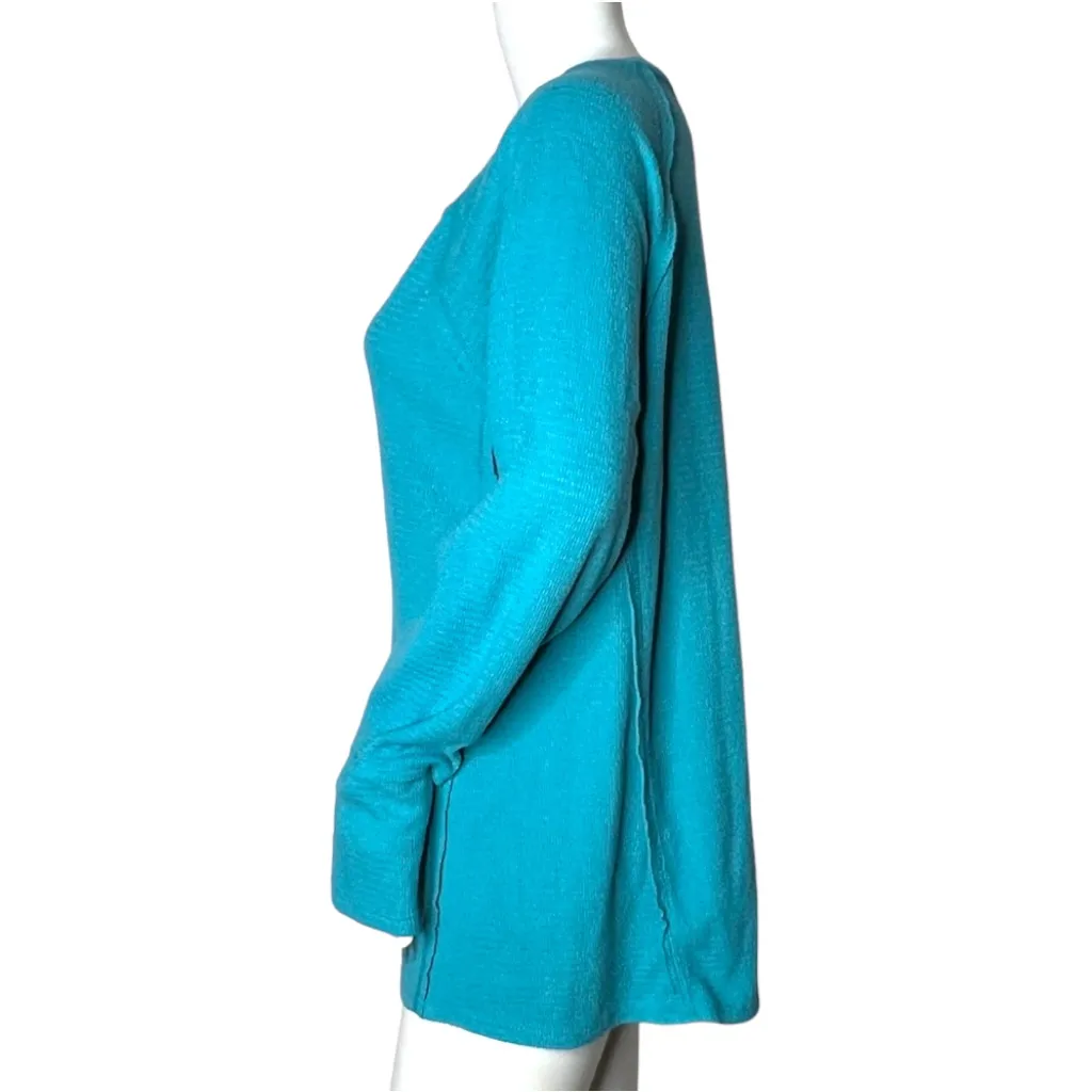 Wildfox Women’s‎ Haley Thermal Top Teal Brushed Long Sleeved V-Neck - Image 3
