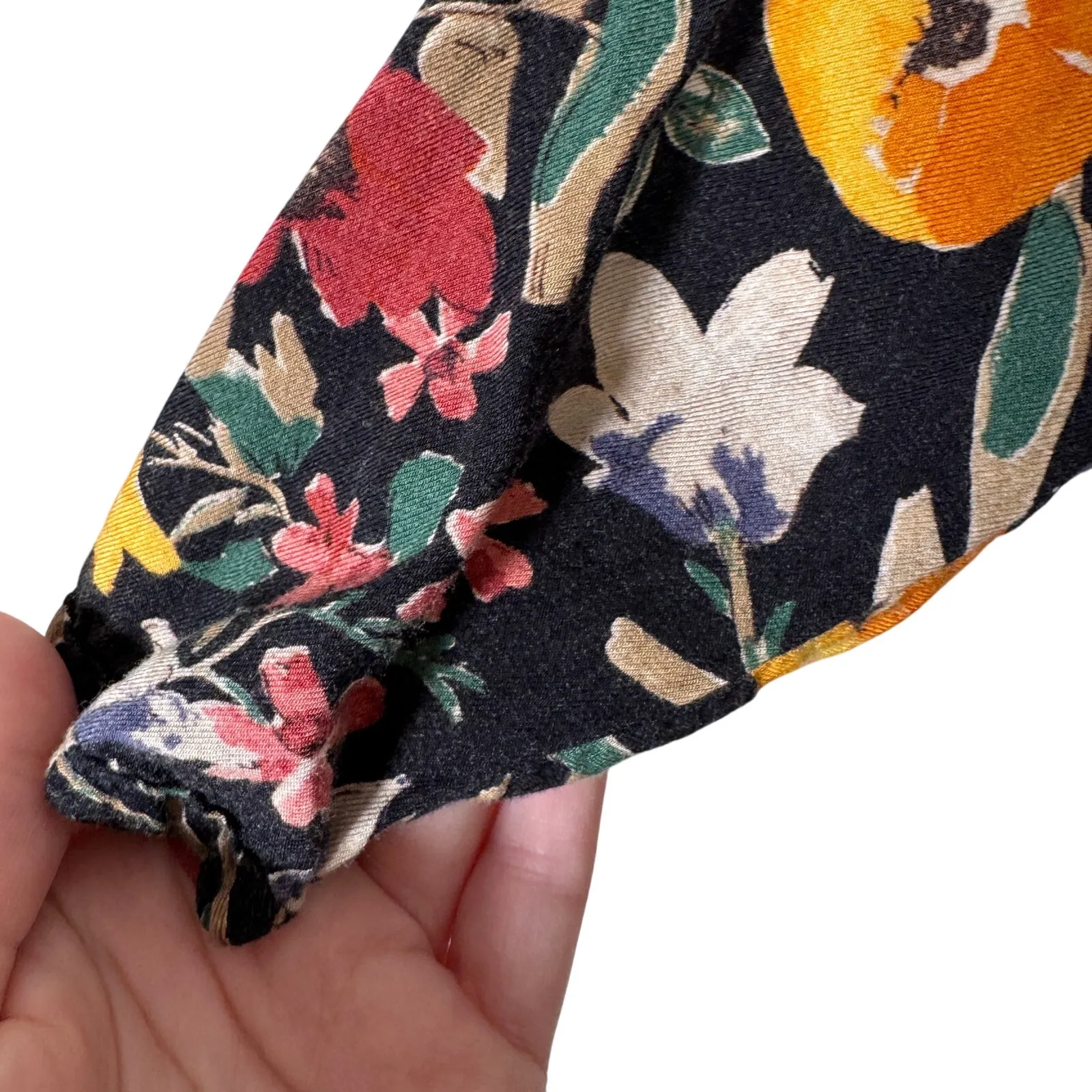 Zara Black Floral Faux Wrap Midi Dress Womens L Boho Fall Dark Florals - Image 4