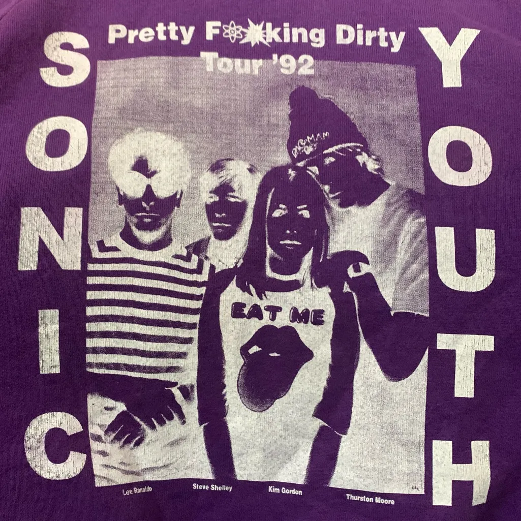 Vintage 1992 Sonic Youth "Dirty" album cover tour Purple Crew Sweater Size M - Image 2