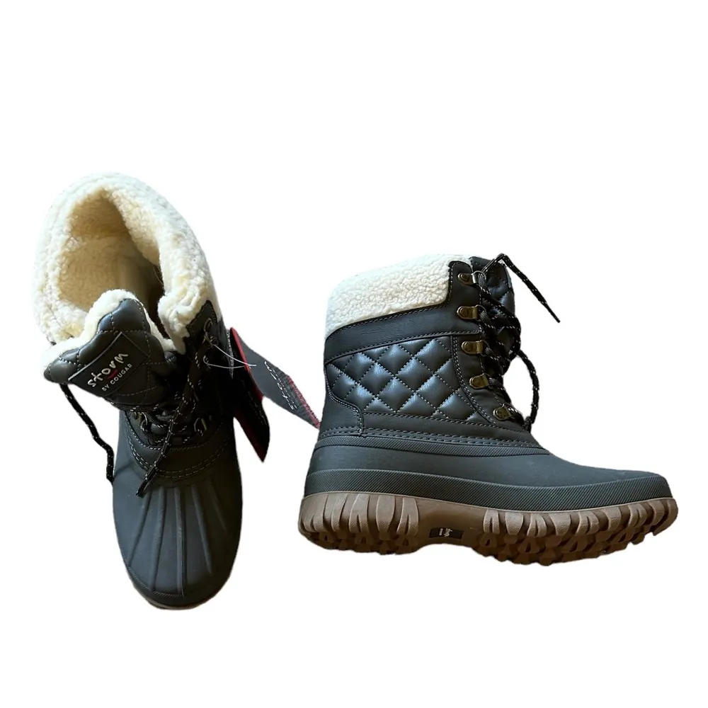 NWT Cougar Waterproof Lace Up Winter Boots Carlisle Olive Quilt Green Size 8 - Image 6