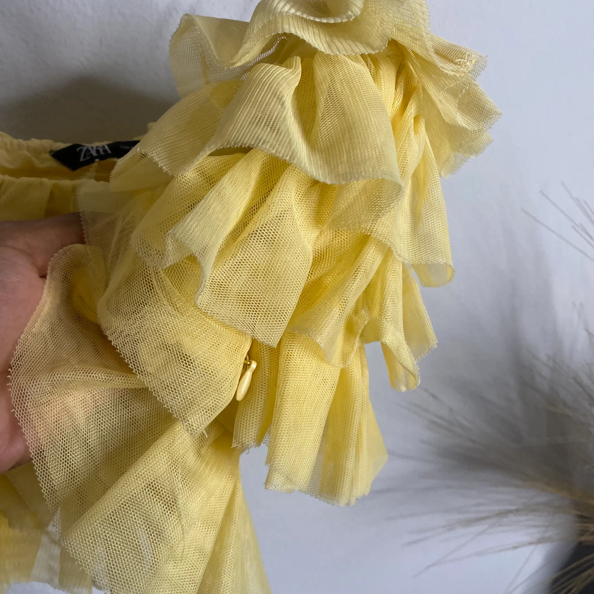 ZARA Yellow Ruffle Tulle Crop Cami Top S - Image 6