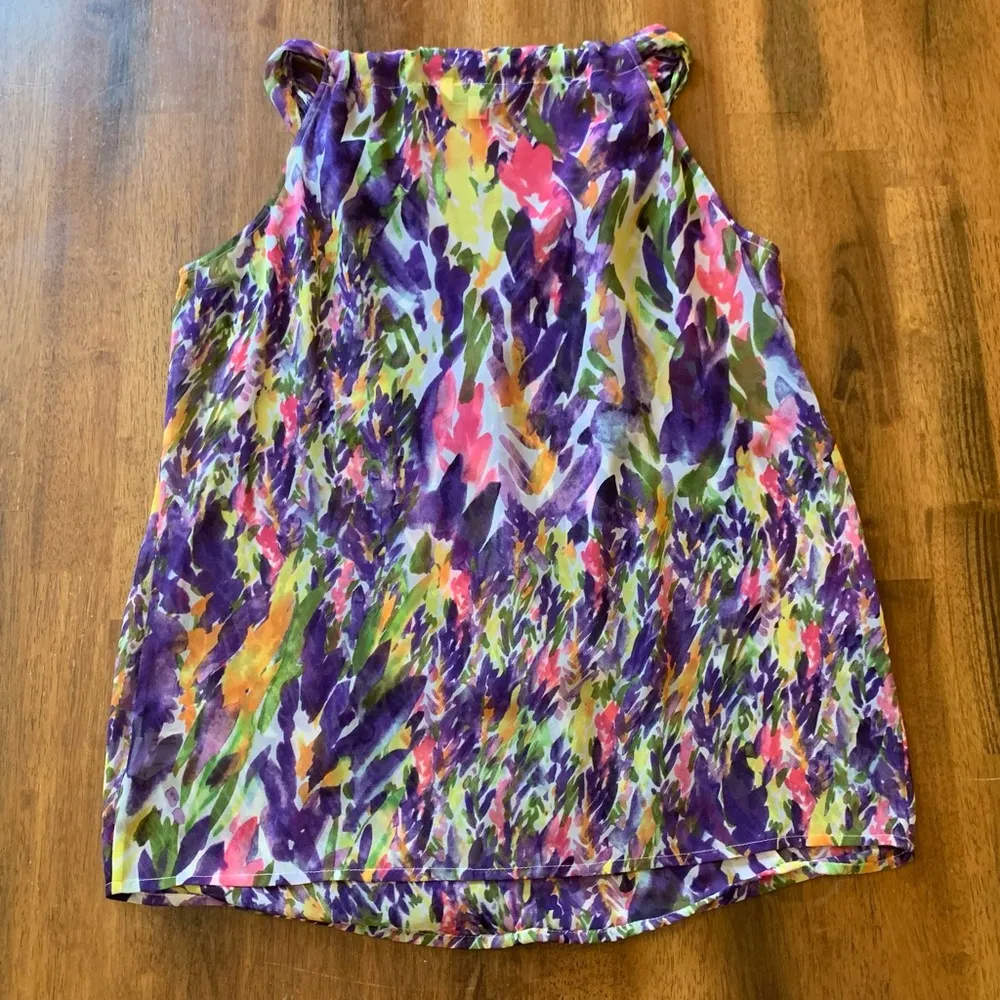 CAbi Halter style Top Small Watercolor Petals multi color Floral Semi sheer - Image 8