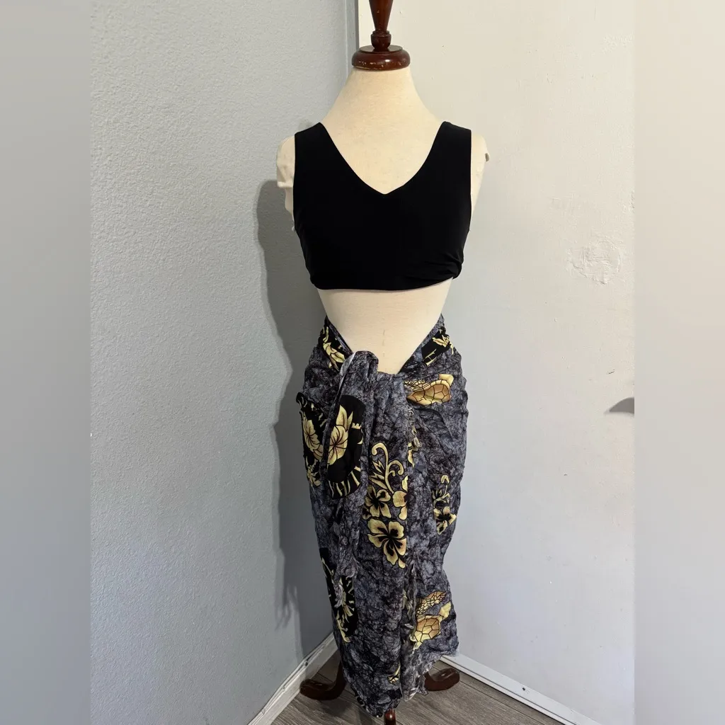 Hawaiian Black Gold Turtle Pareo Beach Cover Up Wrap Tasseled Sarong Skirt Dress Size undefined - Image 2