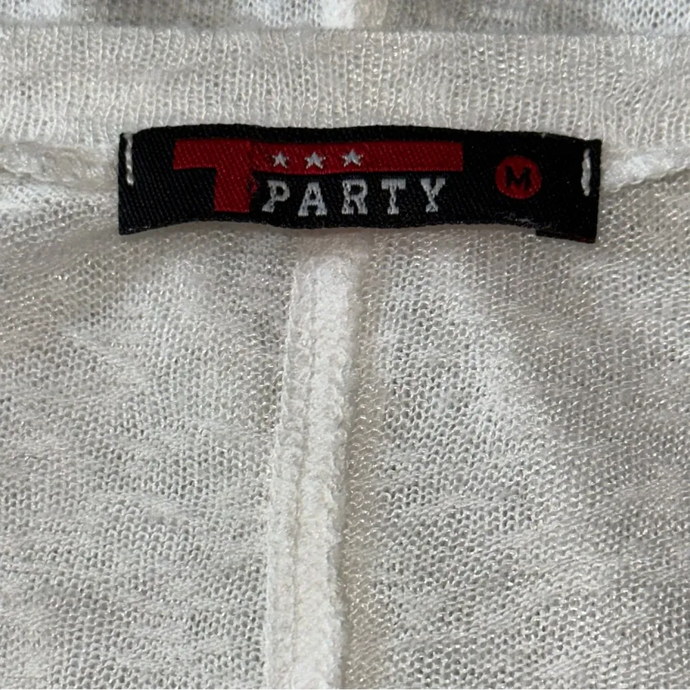 T Party Women’s Sz M White Slub Embellished Pocket Oversized Long Sleeve T-Shirt - Image 5