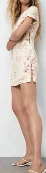 ZARA NWT Floral Print Satin Effect Dress Cut-Out Details Size Medium - Image 2