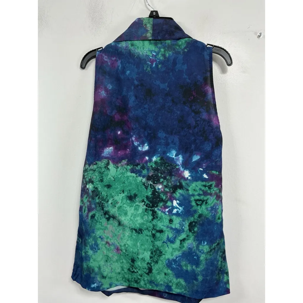 Womans Grace Elements Blouse Pullover XS Purple Green Tye Dyed V Neck Collar - Image 2