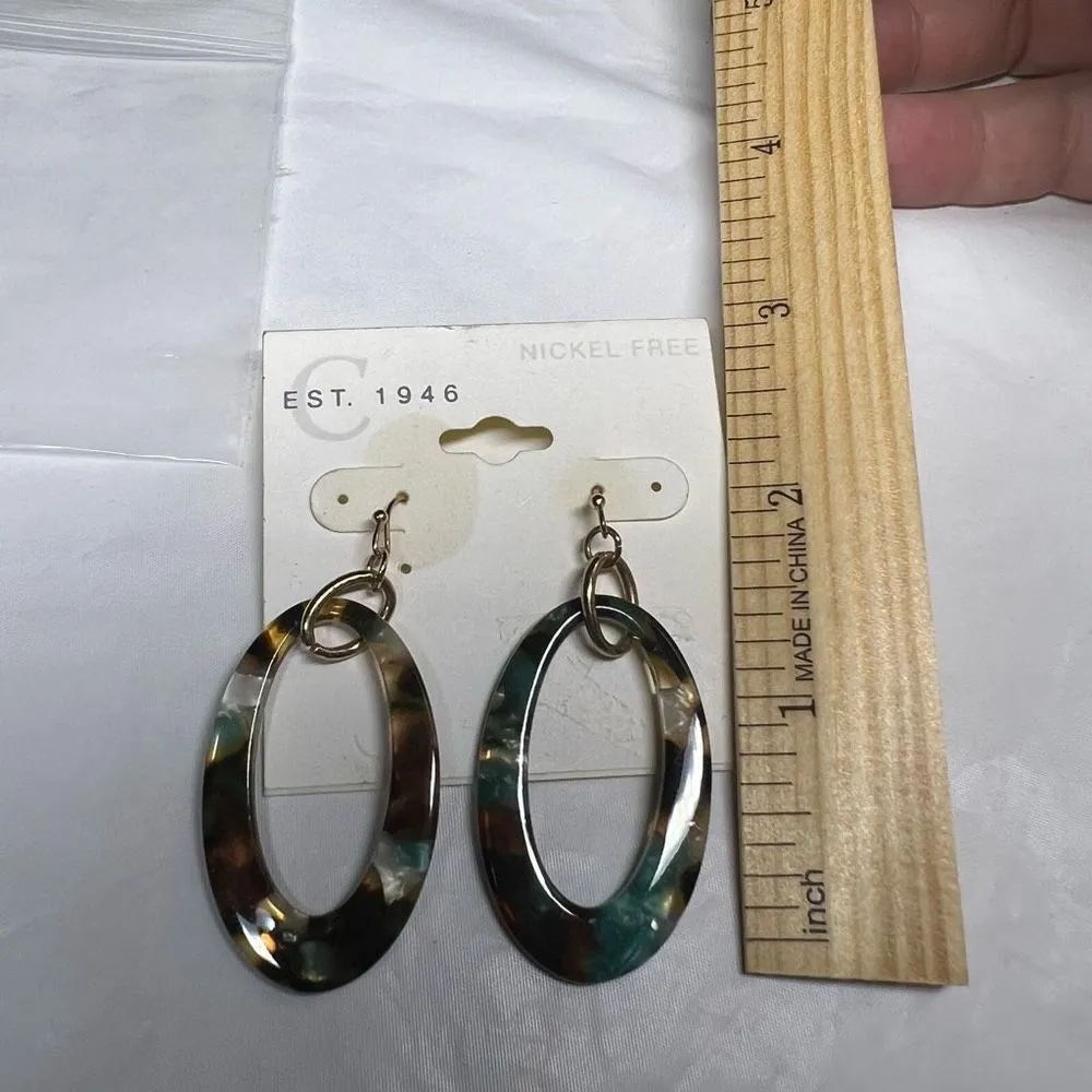 Established 1946‎ Tortoise Shell Plastic Oval Dangle Earrings Blue - Image 8