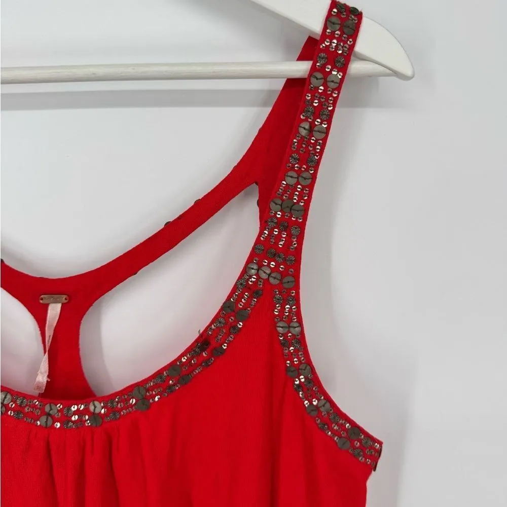 Free People Romper Shorts Beaded Racerback Red Sz‎ 12 NWT - Image 2