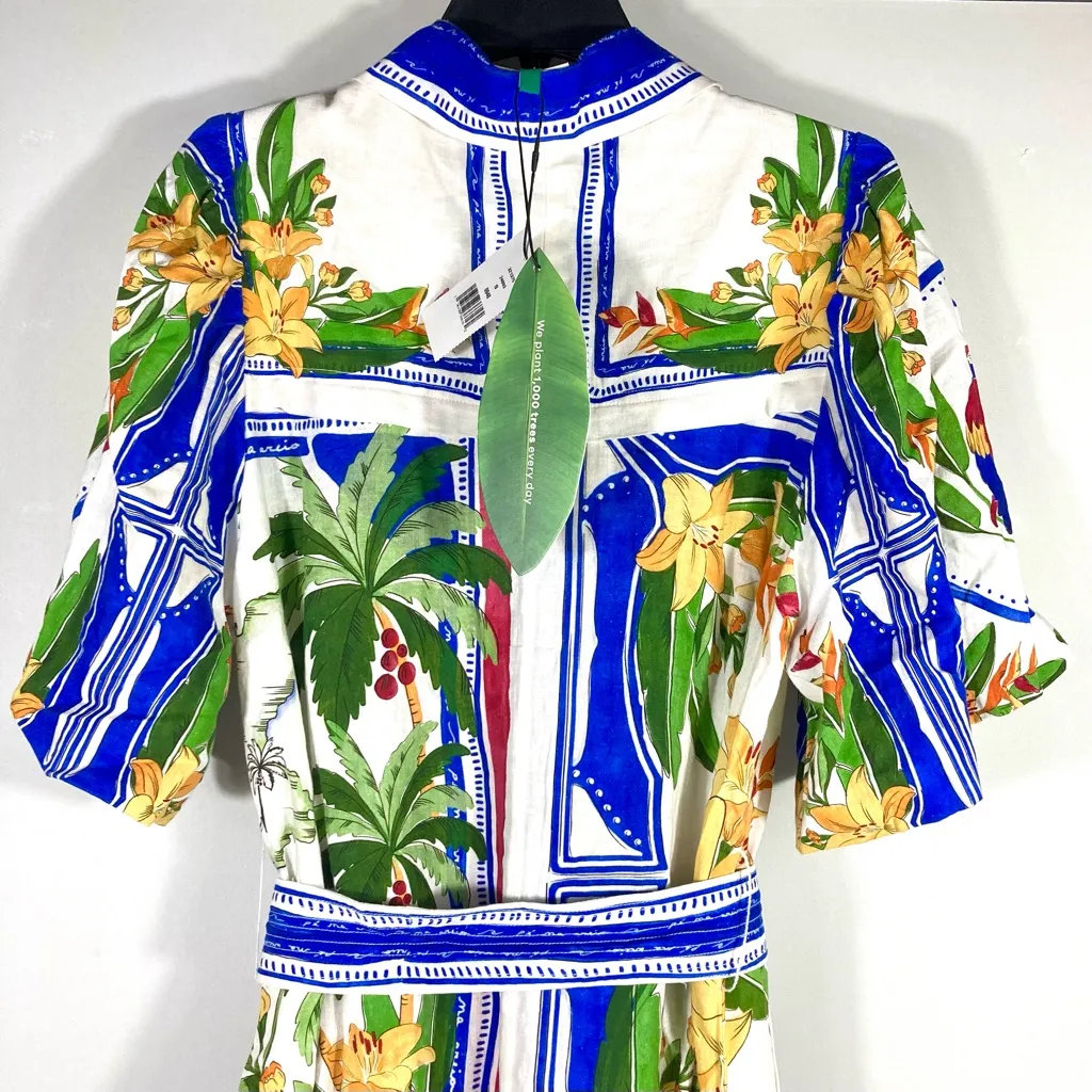Farm Rio Tropical Destination Midi Linen Blend Shirt Dress Small NWT - Image 13