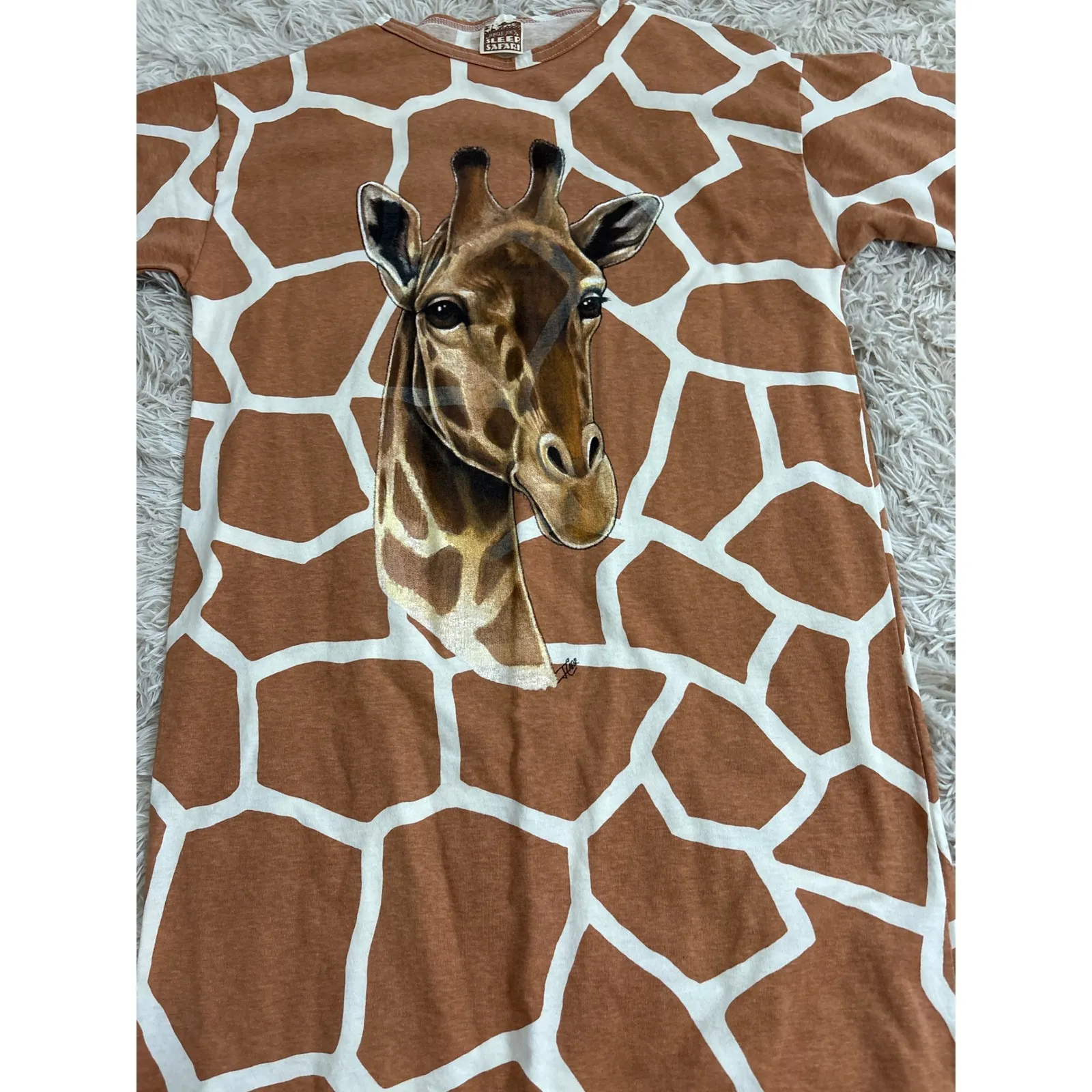 Vintage y2k Jungle Joes Sleep Safari Giraffe Print T Shirt Dress Womens S Brown Size L - Image 2