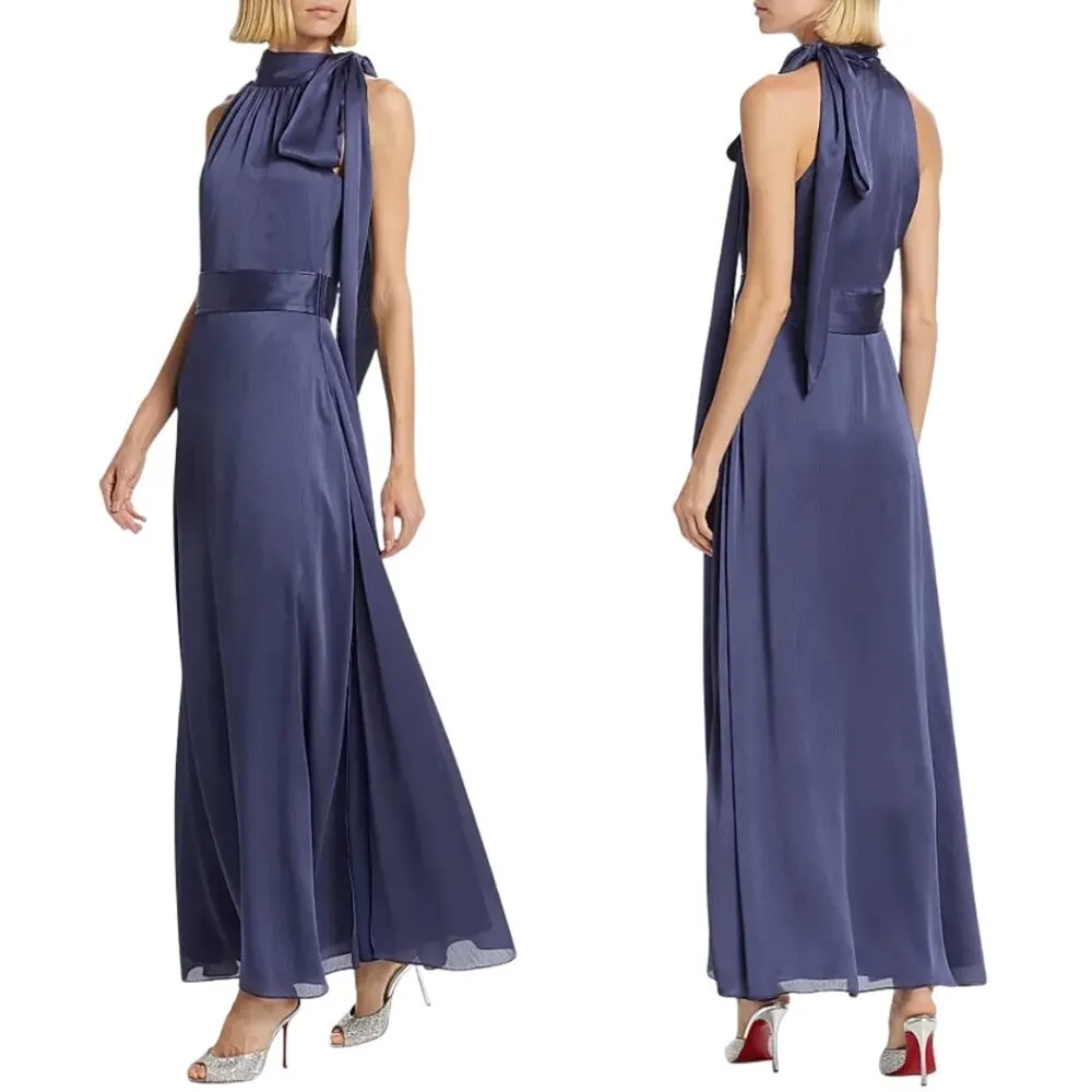 Sachin & Babi Kayla Crinkled Georgette Maxi Gown Women's 12 Deep Cobalt NWOT - Image 2