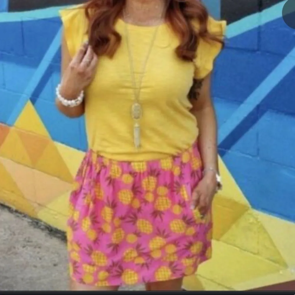 J Crew Factory Cotton Pineapple Print Skirt Pink and Yellow M Size M - Image 4