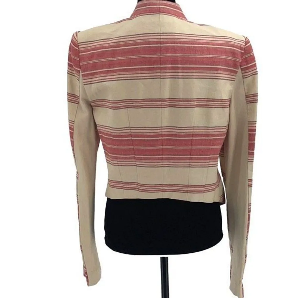BCBGMaxAzria Womens Striped Asymmetric Open‎ Abbey Blazer Jacket Red Multi Small - Image 6
