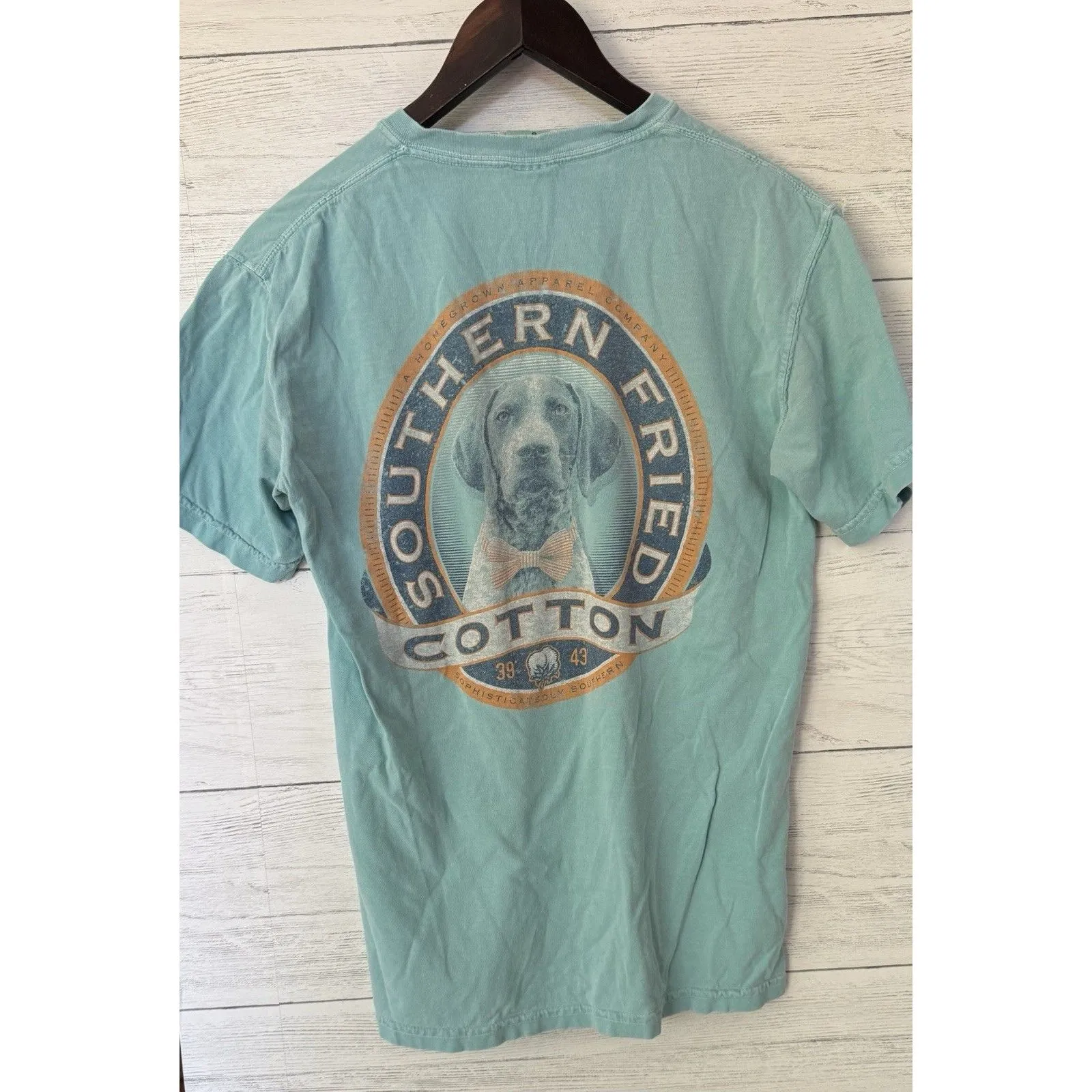 Southern Fried Cotton Pocket Sz. S Turquoise Logo T-shirt - Image 2