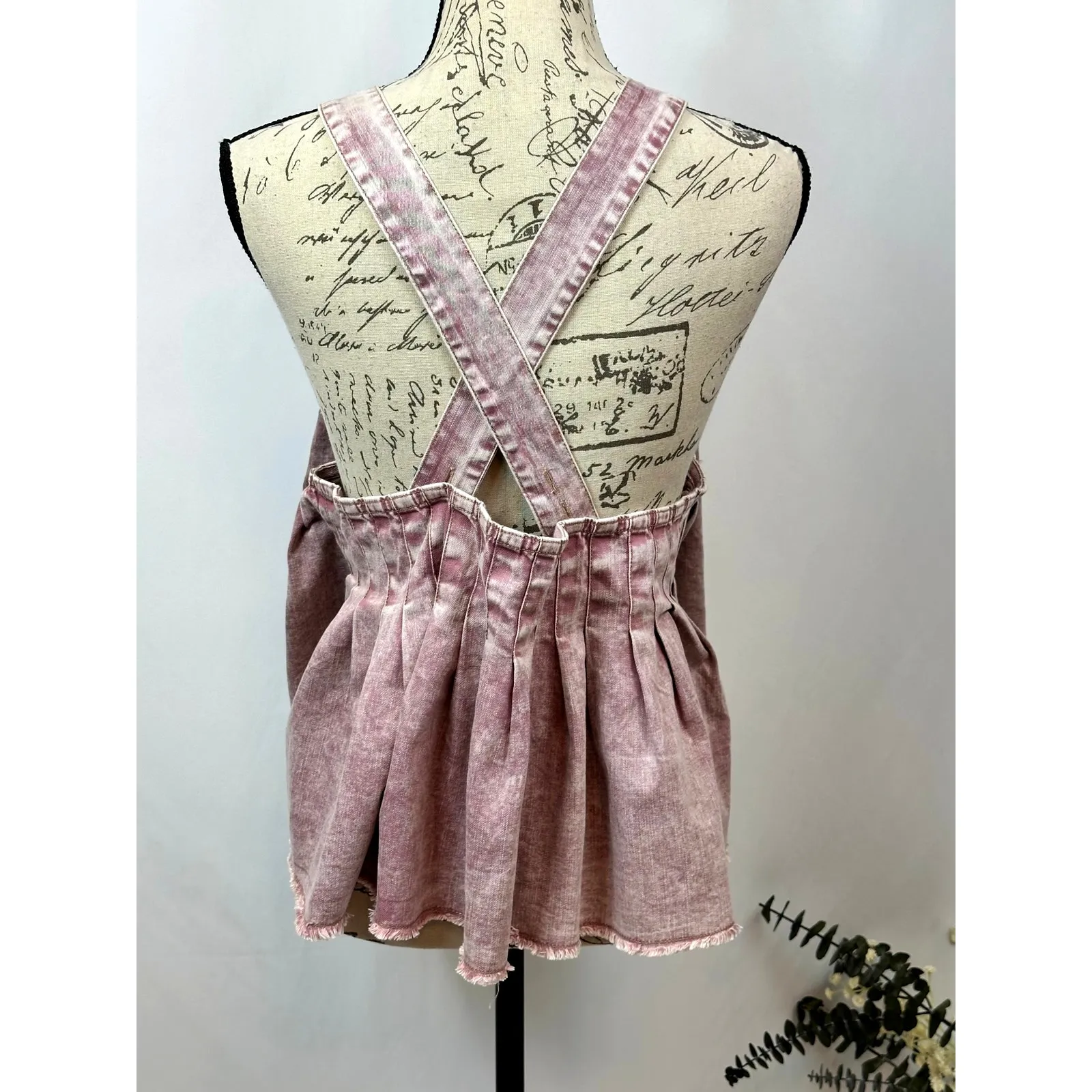 Free People Marina Denim Babydoll Crop Top Distressed Purple XL - Image 10