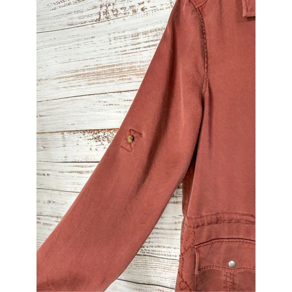 Ecru Women's Embroidered Drawstring Waist Cargo Utility Jacket Brick Size Medium - Image 7