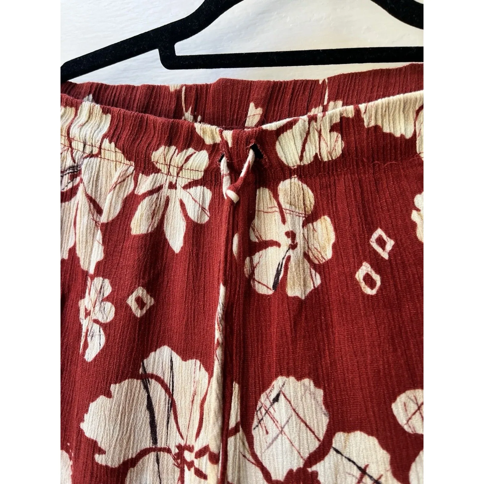 Vtg 90s Calfornia Krush Palazzo Pants PM Tropical Floral Drawstring Resort Beach Red Size undefined - Image 4