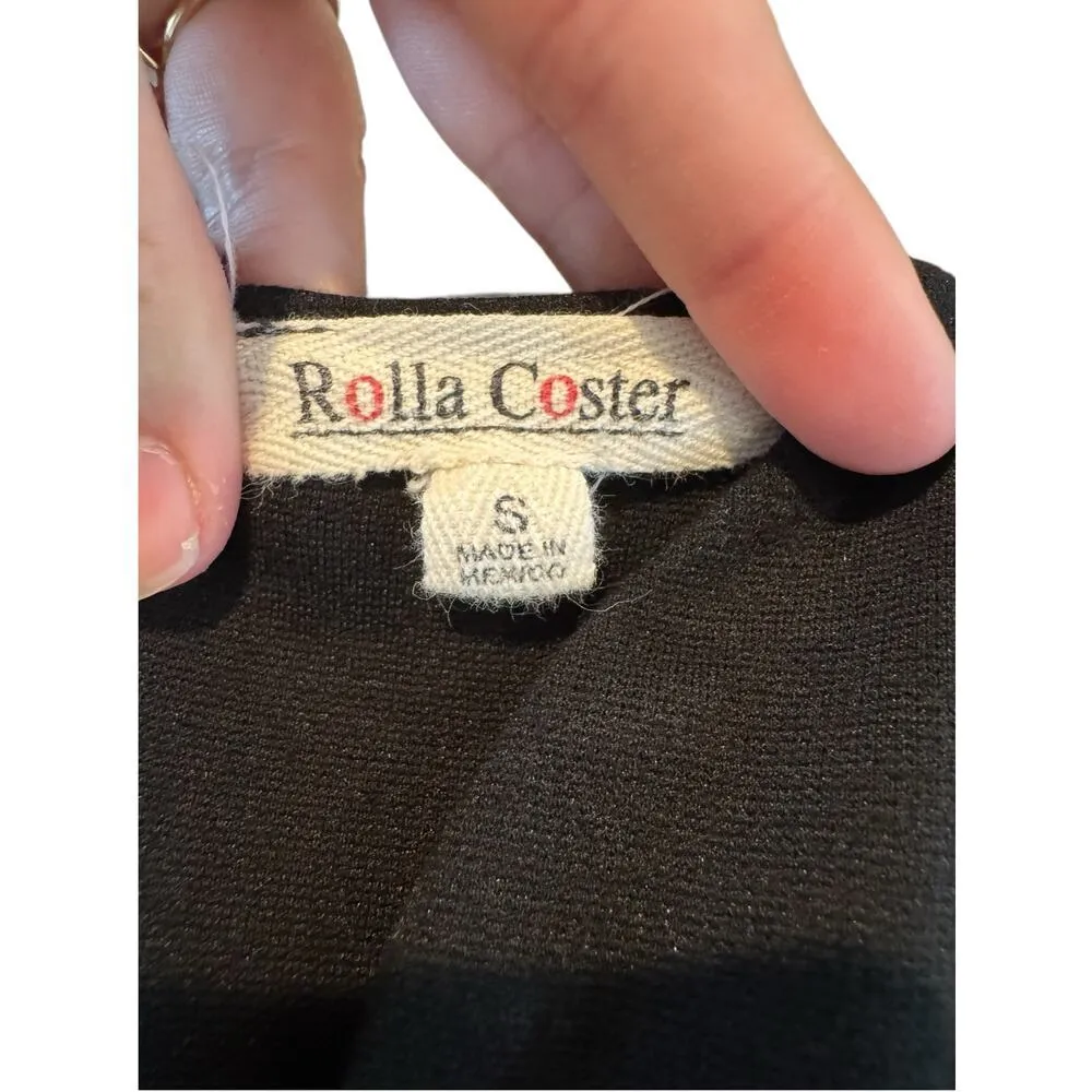 Rolla Coster Women’s Small Bodycon Midi Dress Black Sheath Knit Stretch Zipper - Image 4