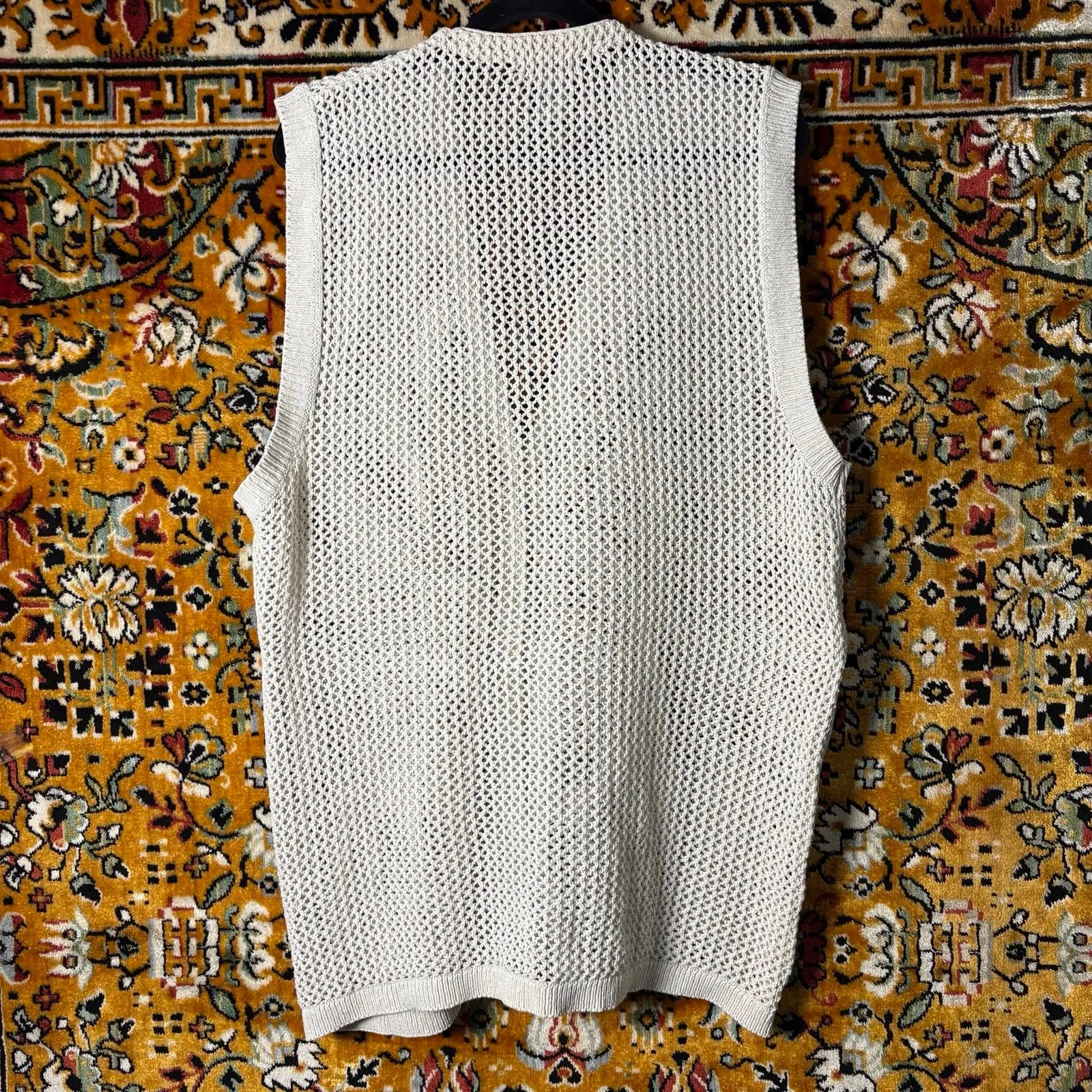 Vintage Lands' End Silk Cotton Crochet Vest Size L Open Knit Cream 90s Boho - Image 8