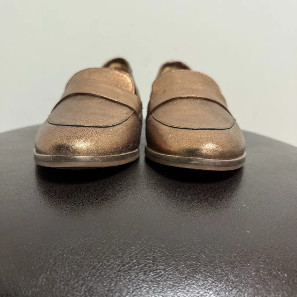 Clarks Collection Metallic Gold Bronze Leather Trish Willow Slip On Shoes 9 Wide - Image 4