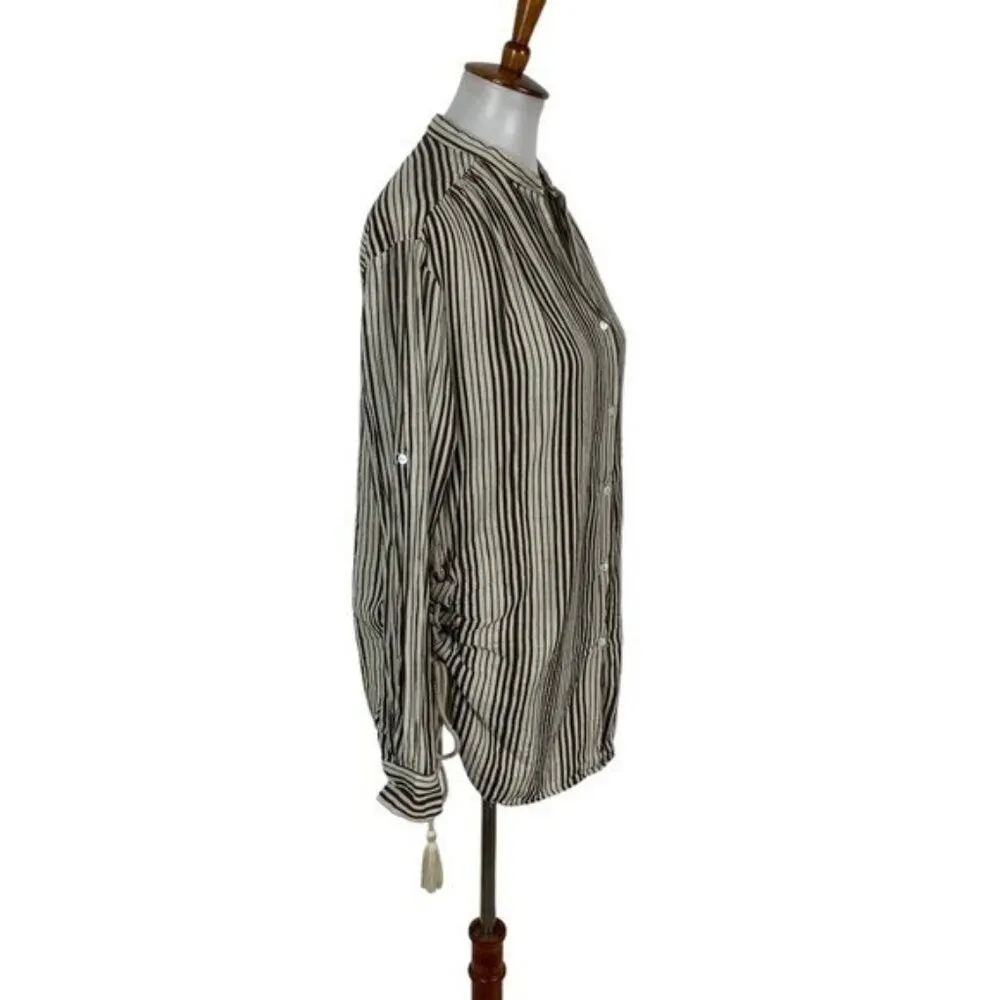 Ellison Striped Button Down Top Small Brown White Long Sleeve - Image 2