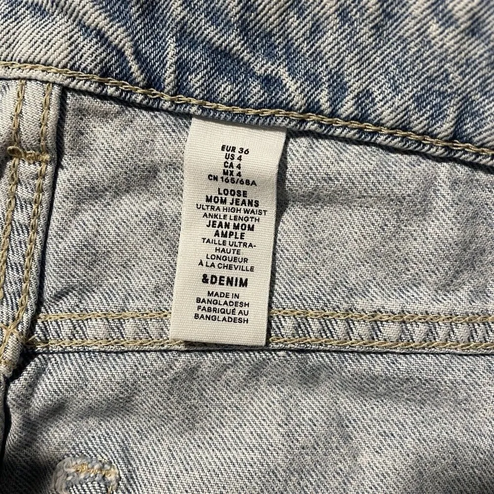 & Denim By H&M Jeans Women Sz 4 Loose Mom Ultra High Waist Ankle Length Distress - Image 2