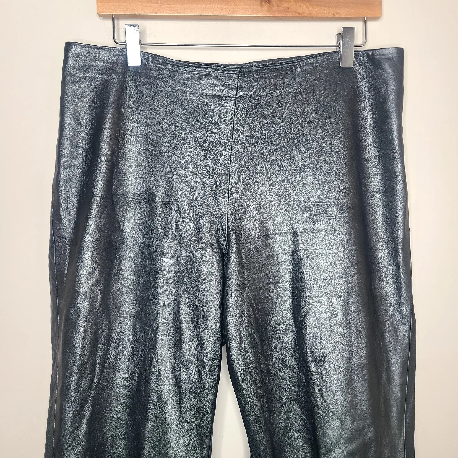 Vtg Ralph‎ Lauren Collection Purple Label Gray Metallic Leather Pants 12 Flat - Image 2