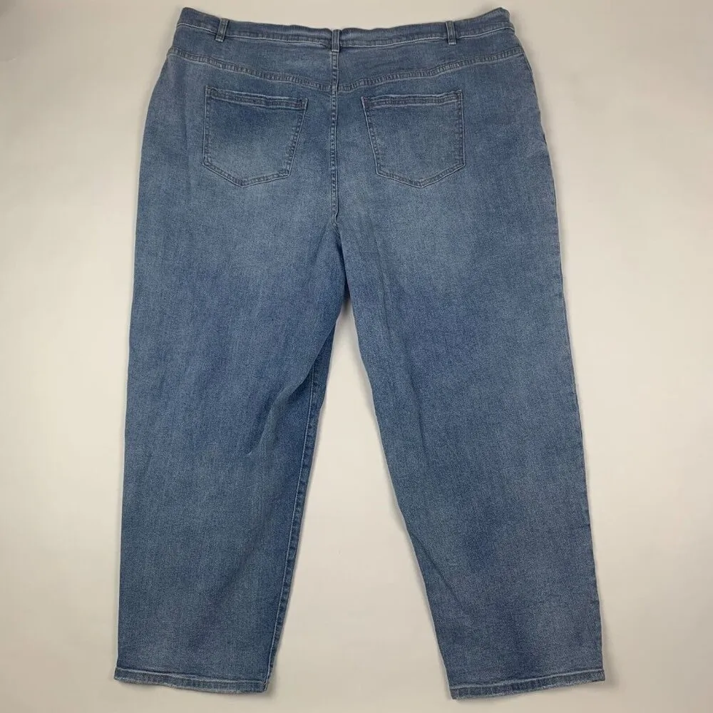 ELOQUII Womens Jean Blue Size 24 Medium Wash Overlapped Waist Band Relaxed Denim - Image 3