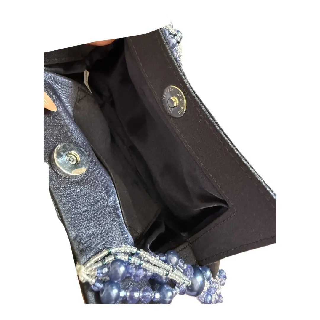 Navy Formal Beaded evening Bag Snap Closure NWOT Holiday Homecoming Party Blue - Image 4