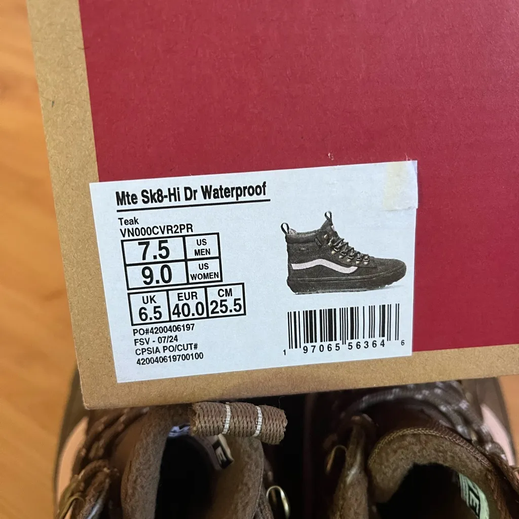 Vans MTE Sk8-Hi Dr Waterproof Teak Shoes Women 9.0 US Mens 7.5 Us - Image 12