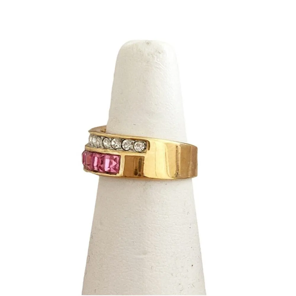 14kt Gold Plated Double Stacked Pink Princess Ring Size 7 - Image 2