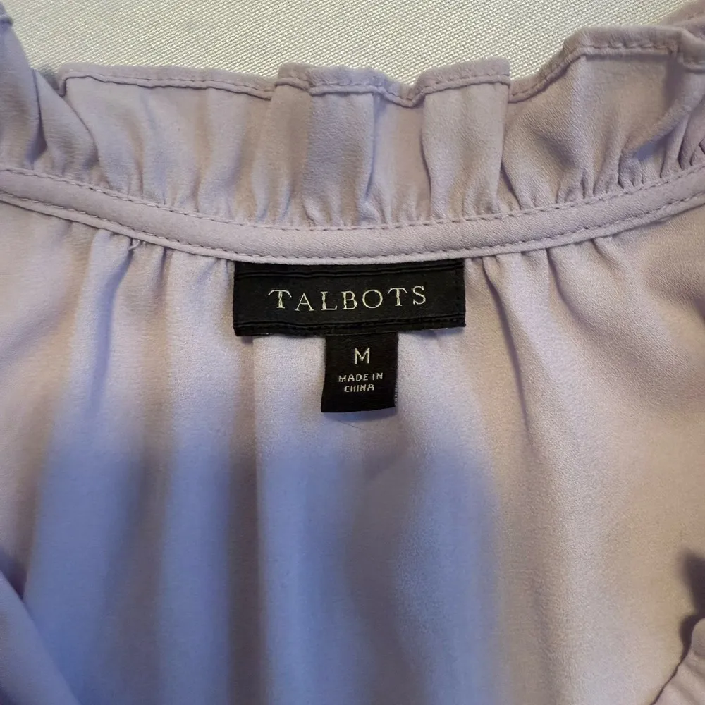 Talbots Womens Purple Ruffle Short Puff Sleeve Dressy Work Light Weight Blouse M - Image 5