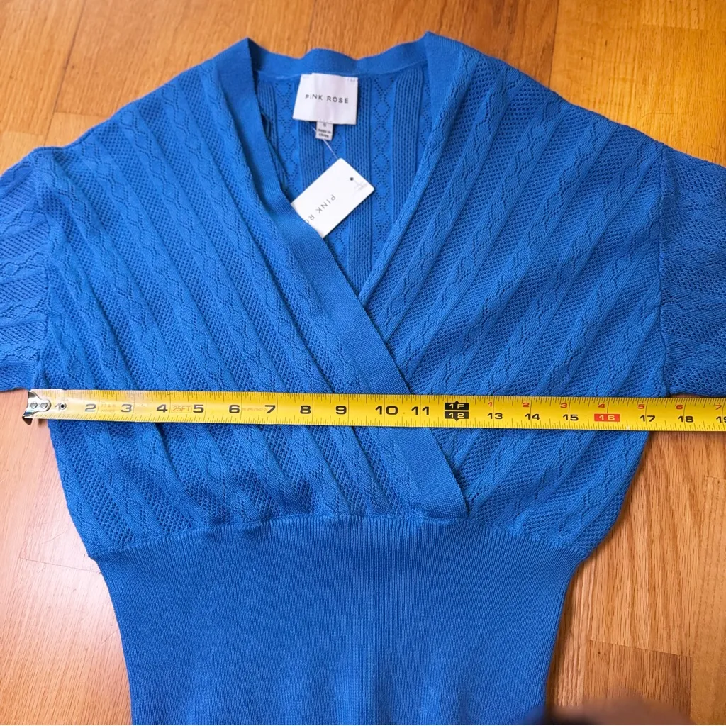 Pink Rose Vibrant Blue V-Neck Knit Sweater S NWT Wrap Glam Chic Trendy Feminine - Image 6