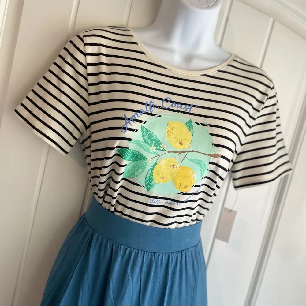 Talbot’s Summer in Italy Almalfi Coast Striped Lemon Graphic Tee Sz Small NWT - Image 6