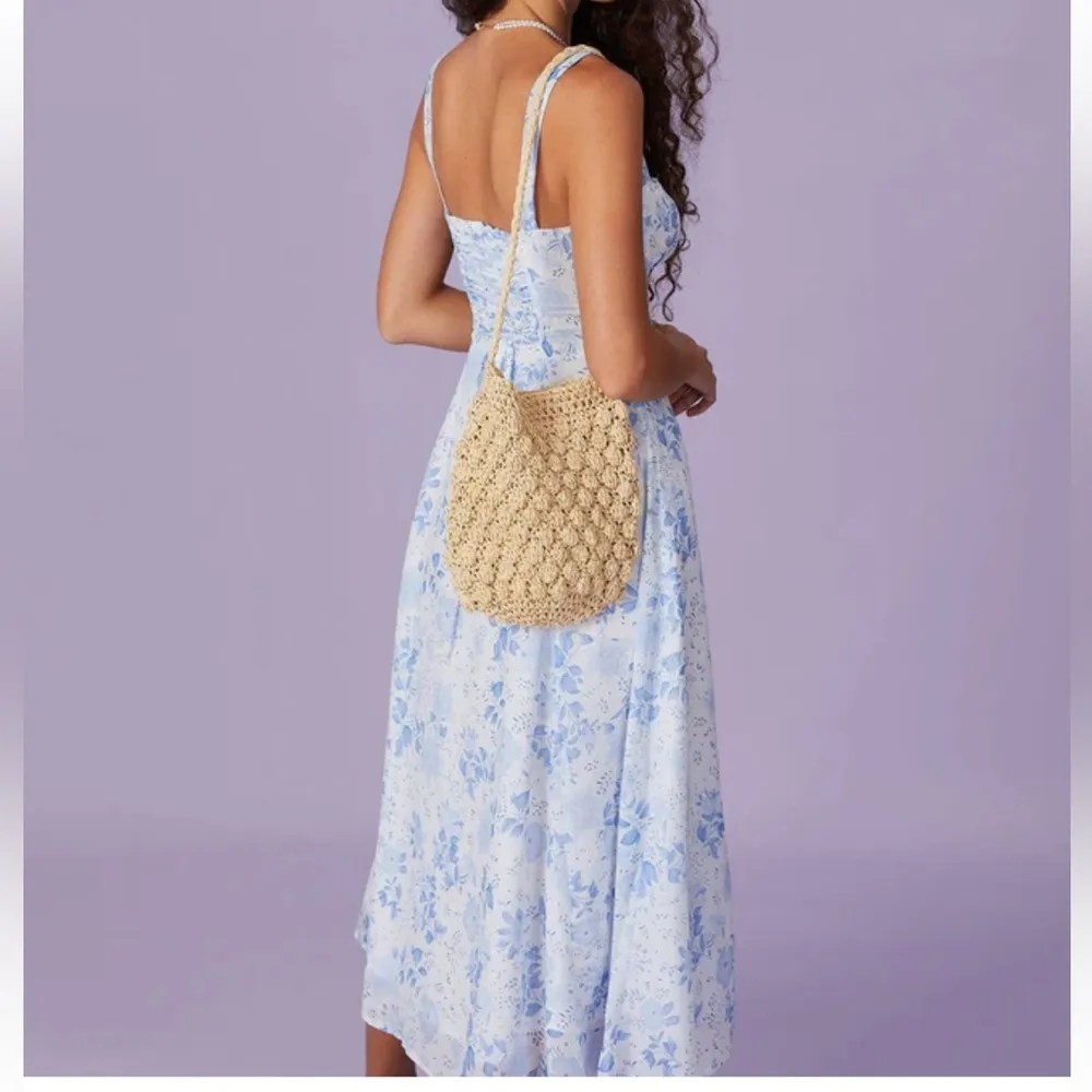 Rihoas Blue Square Neck Floral Ruched Midi Dress, Size M,NWT Size L - Image 3