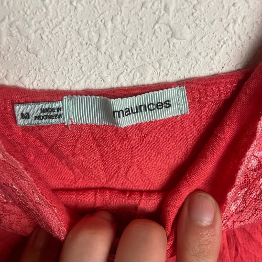 Maurice’s Size Medium Y2K Crinkle Lace Cami Tank Top Coral Pink Spegetti Strap - Image 4