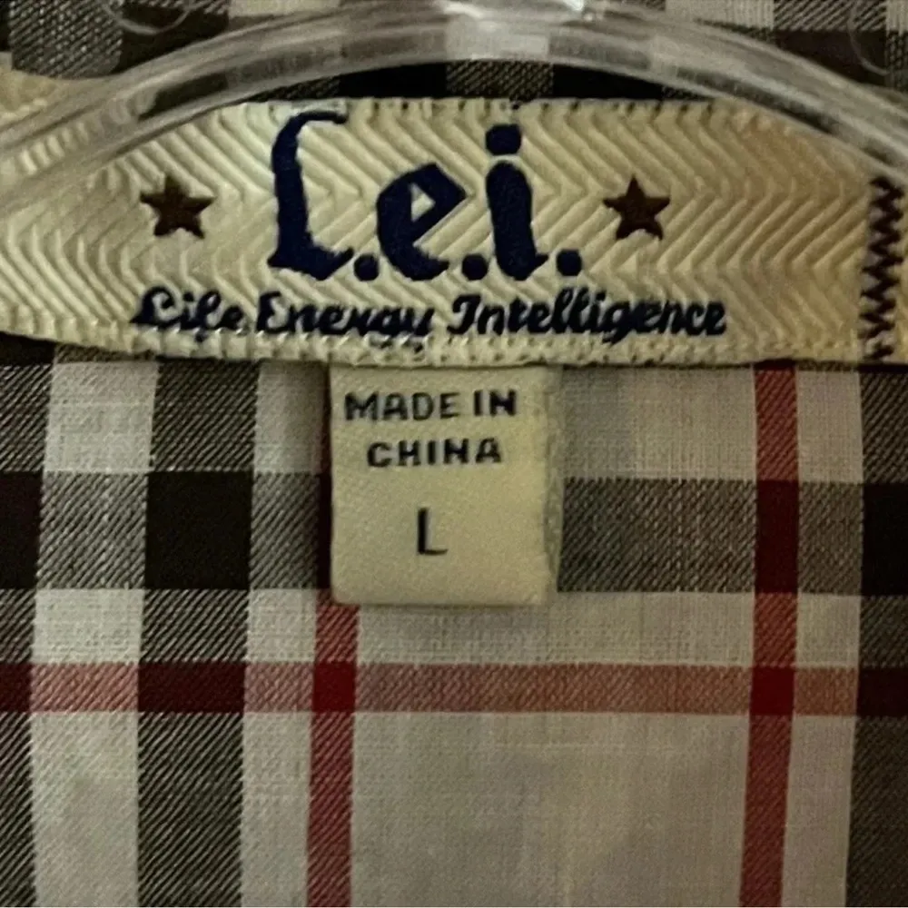 lei Brown Plaid V-Neck 3/4 Sleeve Button Down Shirt Size Large - Image 3