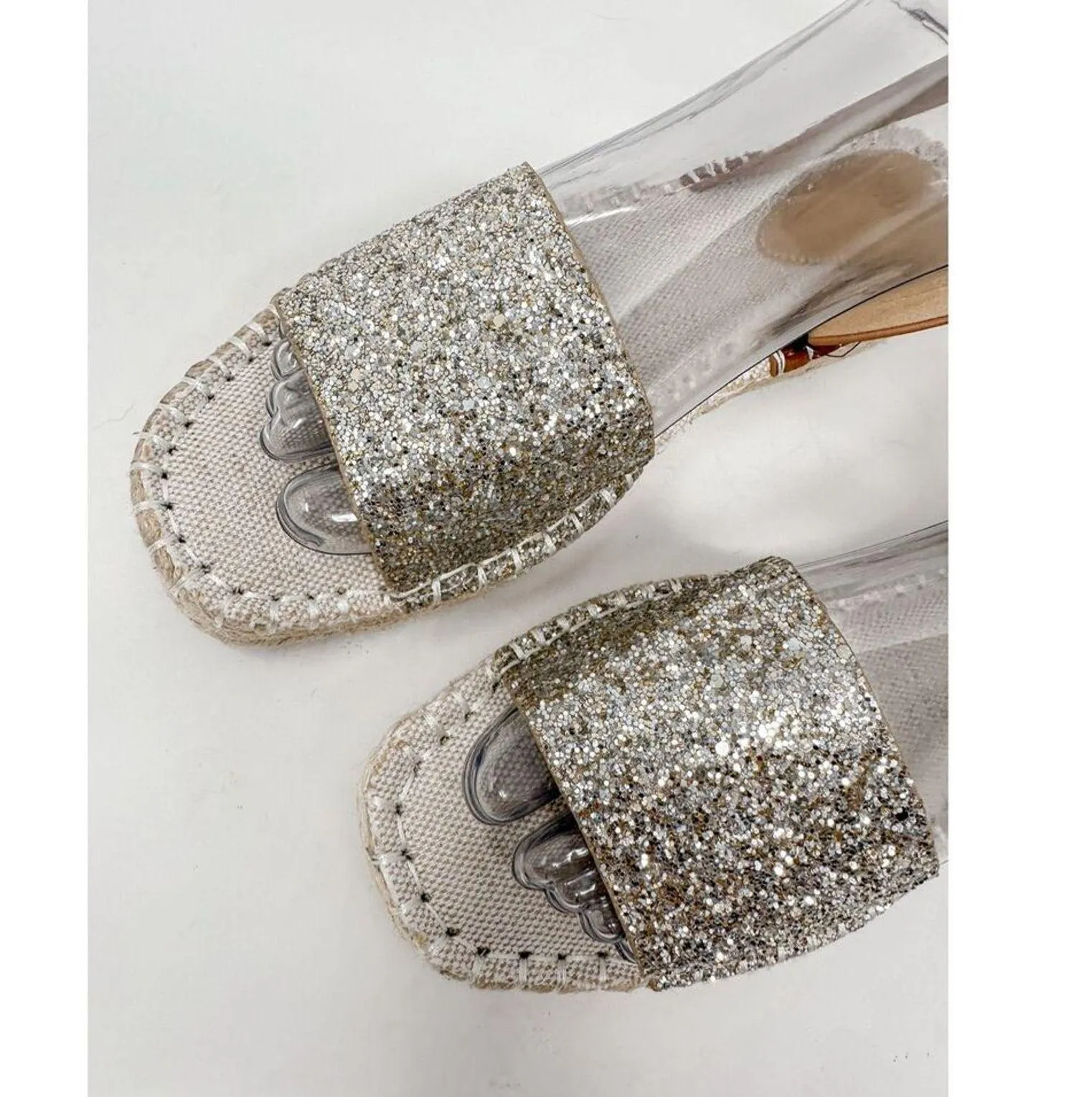NEW H&M Platform Espadrilles Sparkling Sandals Brown Cream US Size 8 Size 39 - Image 4