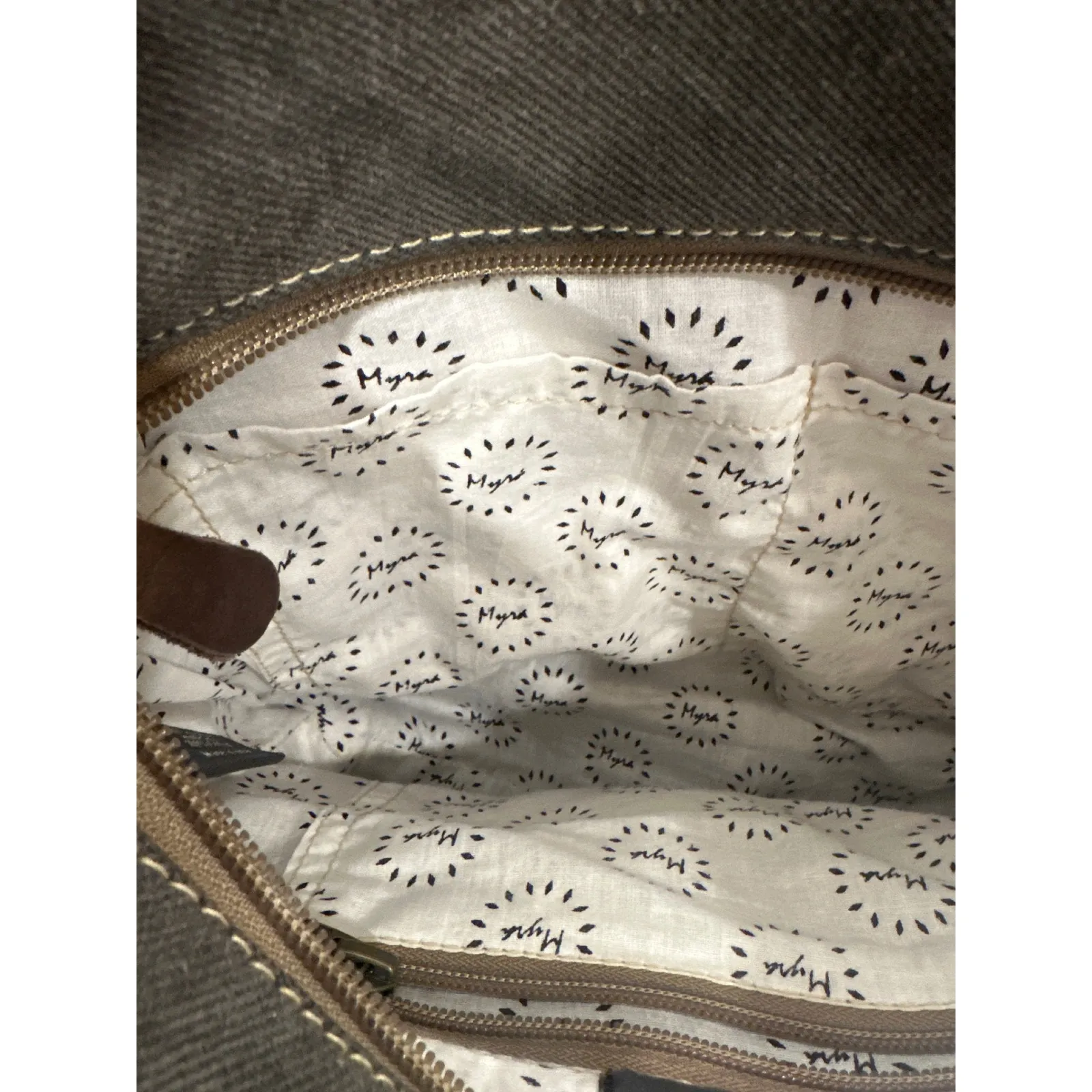 Myra Bag Brown 100% cotton/Leather Canvas western Diamond Fringe Crossbody Bag - Image 7