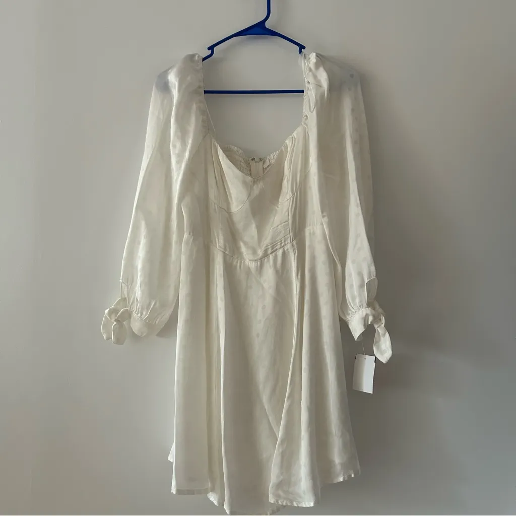 ASTR the Label White Polka Dot Sweetheart Neckline Wedding Bridal Mini Dress - Image 3