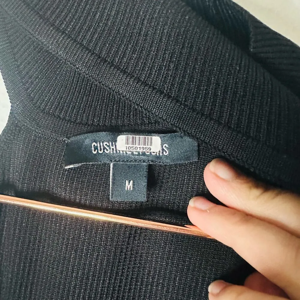 CUSHNIE ET OCHS Black Ribbed Knit One Shoulder Sleeveless Mini Dress Size Medium - Image 3